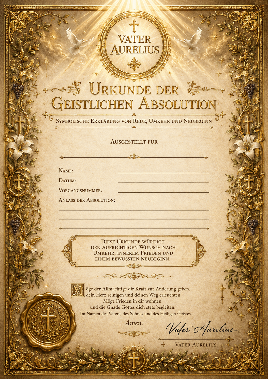 Trosturkunde — Vater Aurelius